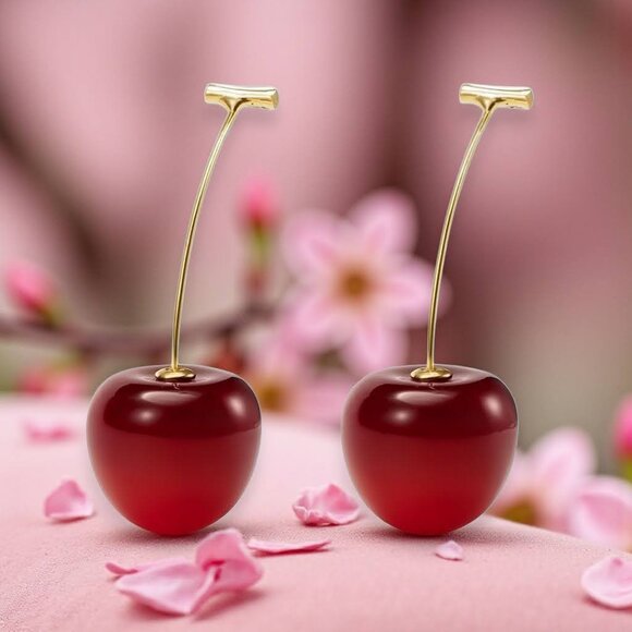 ๐๏ธTrendy Durable Fun Resin Cherry Fashion Stud Earrings โ Cute & Stylish ๐ - Picture 12 of 12